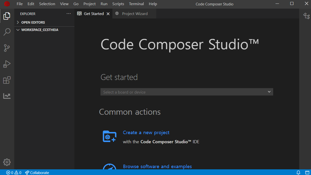 Code Composer Studio IDE 시작 화면