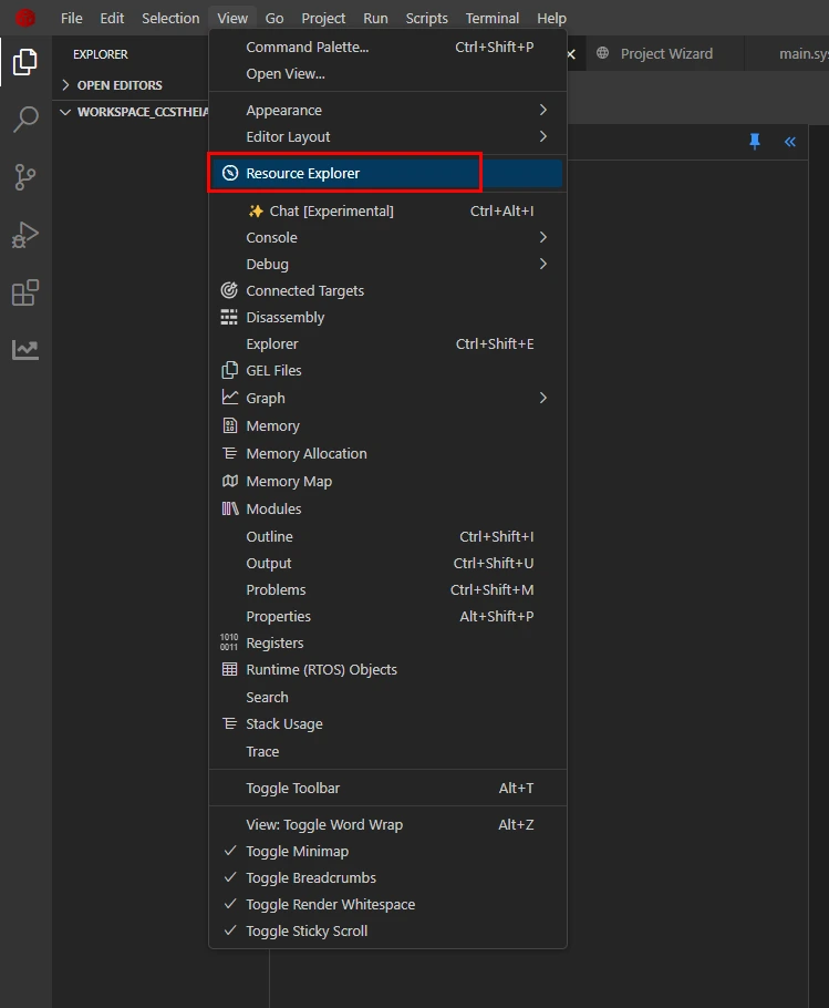 CCS 메뉴에서 Resource Explorer 선택