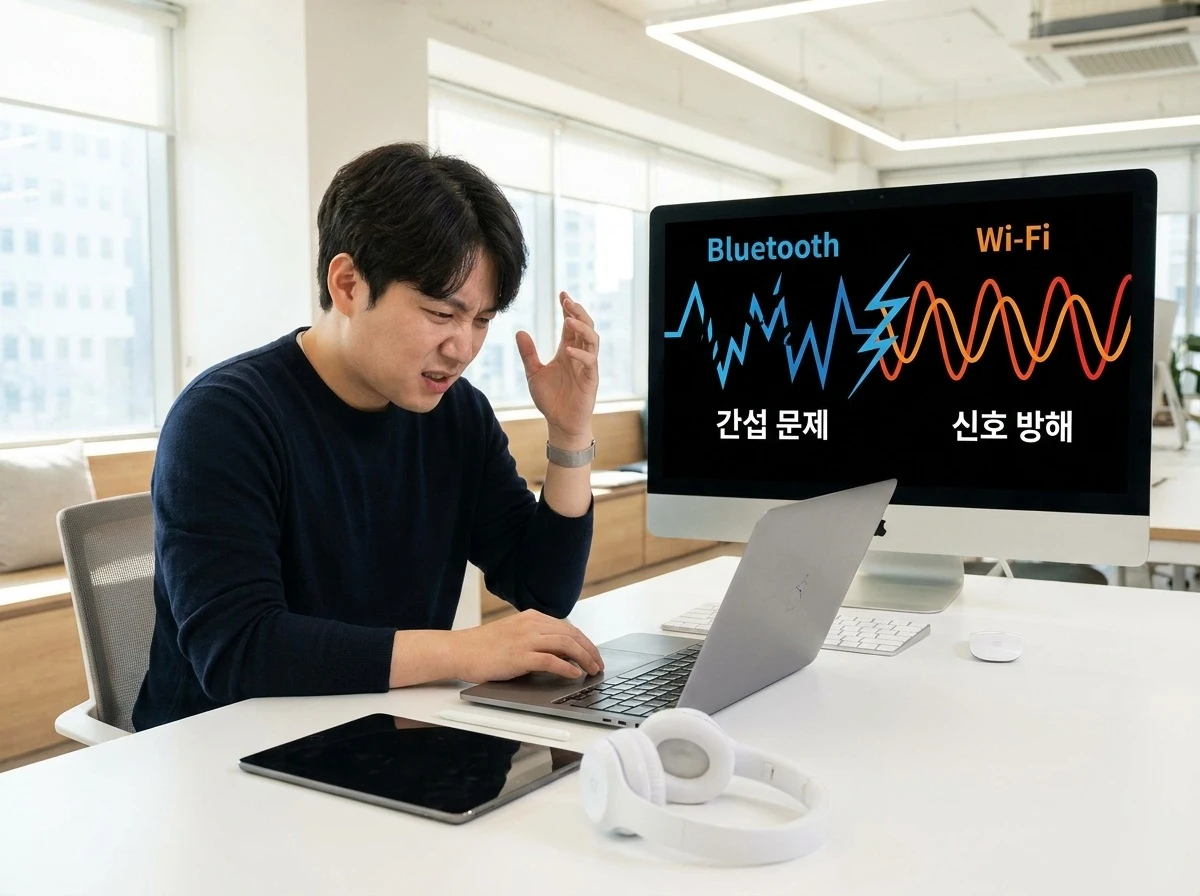 전파 간섭으로 인해 불안정한 블루투스 신호를 나타내는 이미지